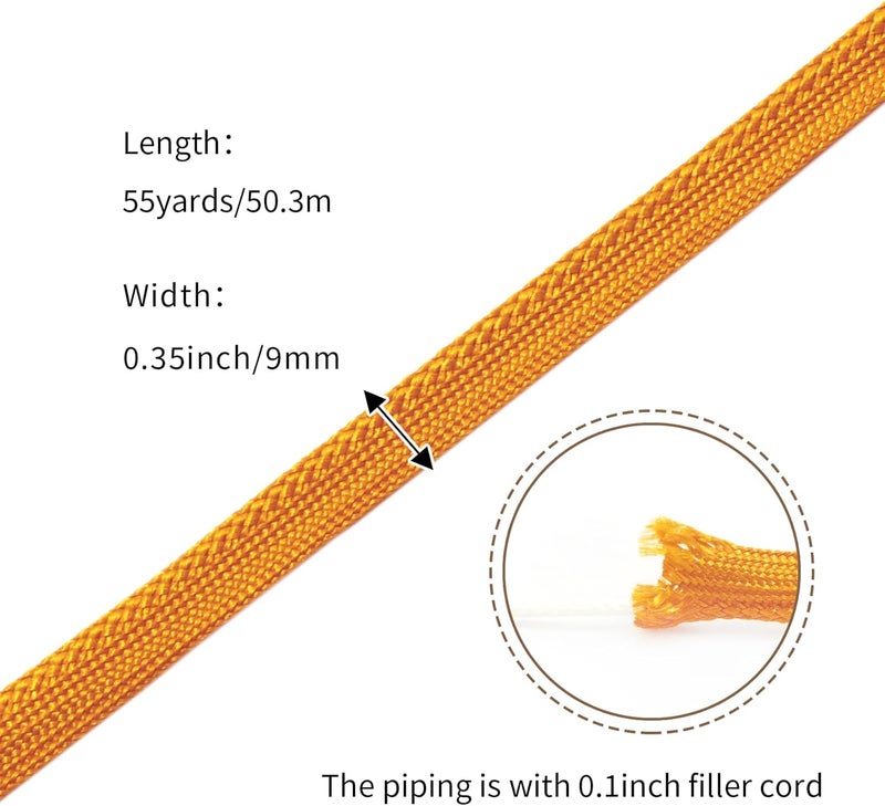 YRCLASYTRIM 0.35inch,(55Yards) Sewing Piping Trim,Shining Polyesterter Cord Trim,for Sewing Clothing,Hometextile, Decoration DIY Crafts Edge Piping Embellishments,30Colour (Orange) - Image 2